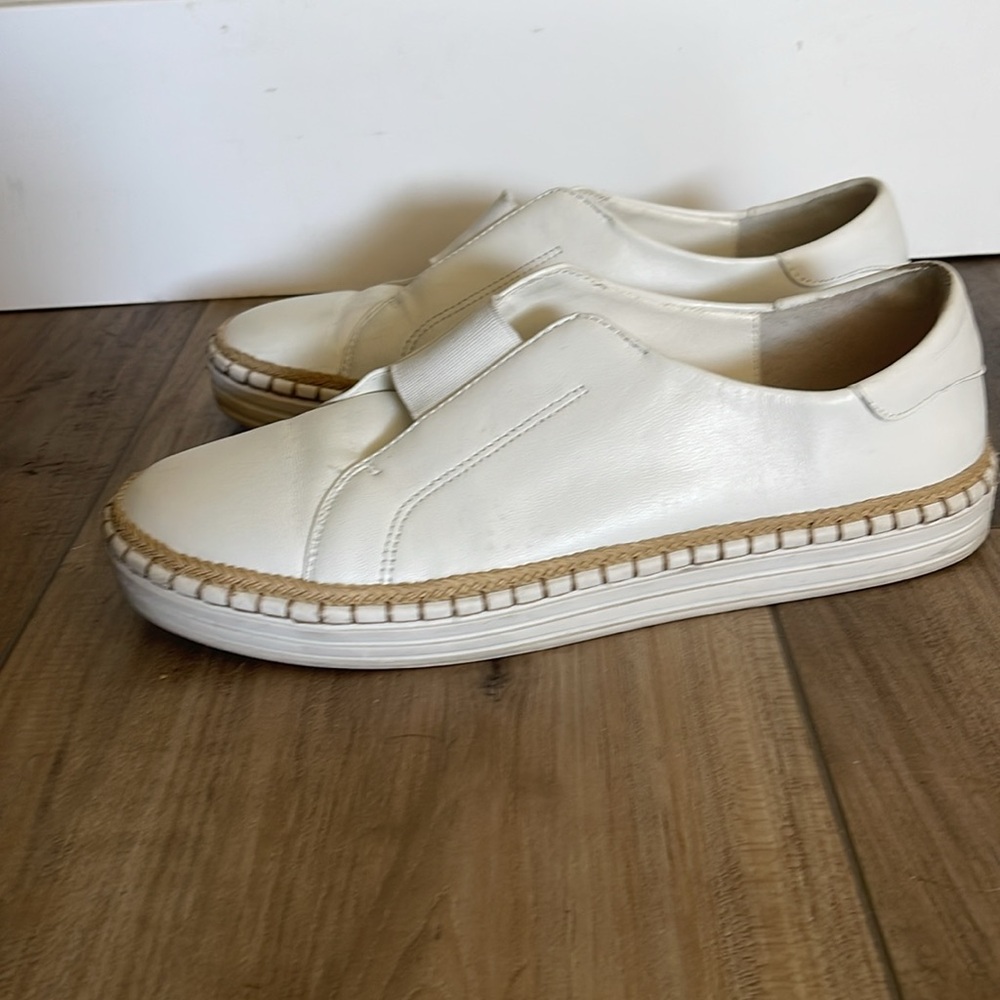 J Slide Leather & raffia slip on tennis shoes s 8.5